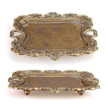 Vintage Gold Small Jewelry Tray Rustic Ring Dish Plate Antique Earring Necklace Brass Tray Cute Trinket Dish Home Decor Gift Mini Decorative Wedding Little Jewelry Display Holder Trays