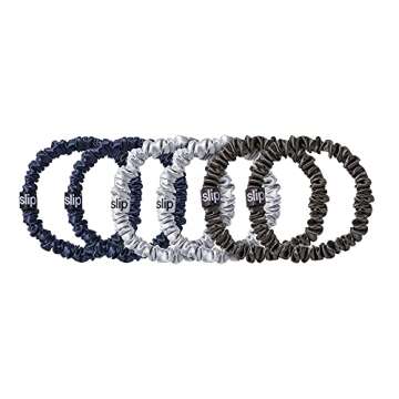 Slip Silk Skinnie Scrunchies Midnight Collection (Charcoal, Navy, Silver) - Elastic Scrunchies Set (...