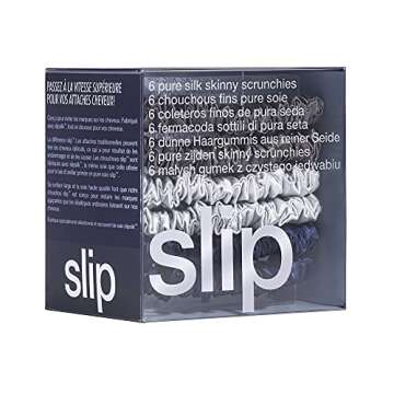 Slip Silk Skinnie Scrunchies Midnight Collection (Charcoal, Navy, Silver) - Elastic Scrunchies Set (6 Scrunchies)