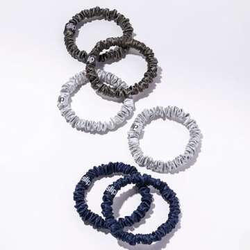 Slip Silk Skinnie Scrunchies Midnight Collection (Charcoal, Navy, Silver) - Elastic Scrunchies Set (6 Scrunchies)