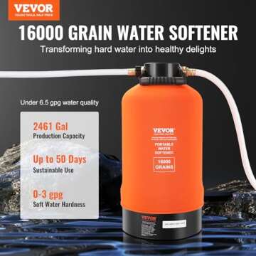VEVOR RV Water Softener, 16,000 Grain Portable Water Softener, with 3/4" Brass Fittings and 42" Hose...