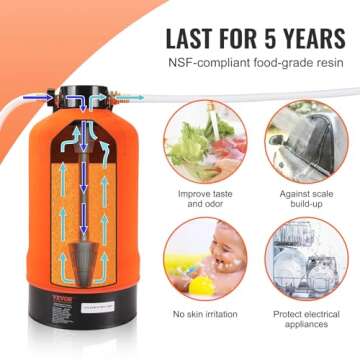 VEVOR RV Water Softener, 16,000 Grain Portable Water Softener, with 3/4" Brass Fittings and 42" Hose, Soften Hard Water Filter System for RVs, Trailers, Boats, Mobile Car Washing, Pressure Washing