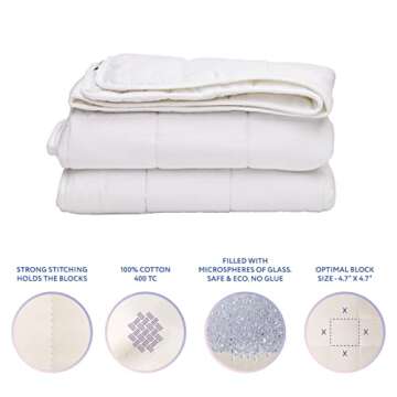 SLEEP & GLOW Cooling Weighted Blanket Premium 400 TC Cotton with Glass Beads & No Glue All Season Br...