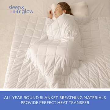 SLEEP & GLOW Cooling Weighted Blanket Premium 400 TC Cotton with Glass Beads & No Glue All Season Breathable Heavy Blanket - 20 LBS Queen Size 90” x 90 (White)