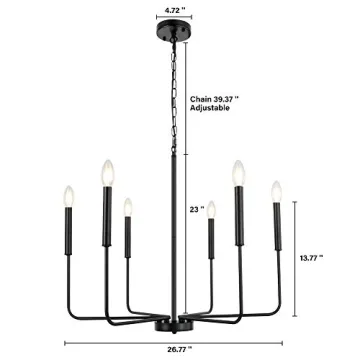 WBinDX 6-Light Black Chandelier for Home Elegance