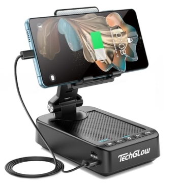 TechGlow Gifts for Men Women Foldable Cellphone Stand with Bluetooth Speaker Power Bank 360° Rotata...