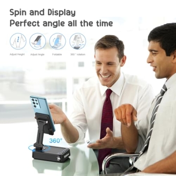 TechGlow Gifts for Men Women Foldable Cellphone Stand with Bluetooth Speaker Power Bank 360° Rotatable Phone Stand Birthday Gift Idea for Mom Dad Cool Tech Gifts