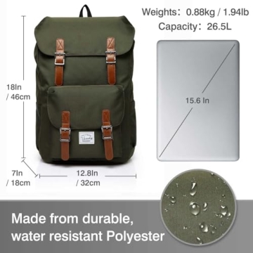 VASCHY Waterproof Hiking Backpack for Laptop & College Essentials