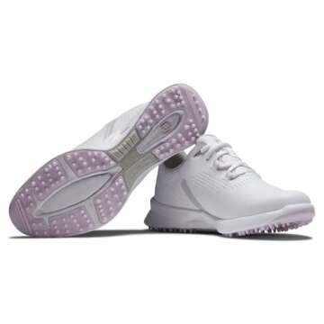 FootJoy Women's FJ Fuel Previous Season Style Golf Shoe, White/White/Pink, 8.5 Wide