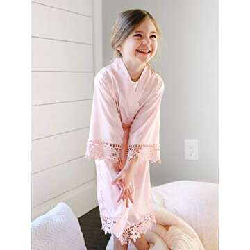 AW BRIDAL Flower Girl Satin Kimono Robes Kids Silky Bathrobes Sleepwear for Spa Birthday Party Wedding, Blush L