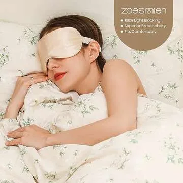 Sleep Mask 100% Mulberry Silk for Light Blocking, ZOESMIEN Eye Mask for Women Men Side Sleeper, Puffiness Dry Eyes Headache, Adjustable Strap, Christmas Gift Package, Champagne Gold