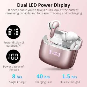 Wireless Earbud, Bluetooth Headphones 5.3 NEW 40H Ear Buds Bass Stereo Earphones Noise Cancelling Earbud with 4 ENC Mic, in-Ear Bluetooth Earbud USB-C LED Display IP7 Waterproof Sport for Android iOS