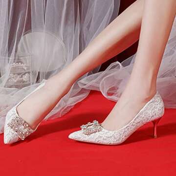 CYBLING Woman's Stiletto Pump - High Heeled Trendy Rhinestone Slip-on Pointed Toe Ladies Party Pumps for Woman