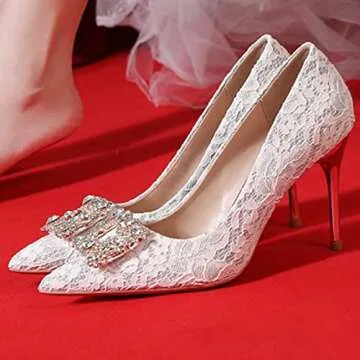 CYBLING Woman's Stiletto Pump - High Heeled Trendy Rhinestone Slip-on Pointed Toe Ladies Party Pumps for Woman