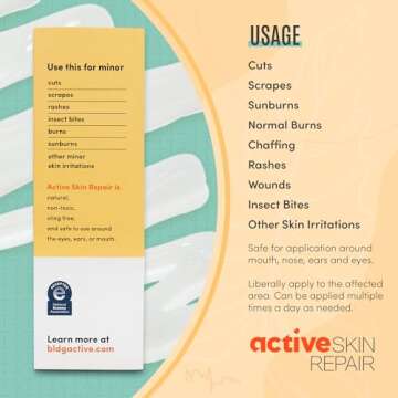 Active Skin Repair First Aid Healing Skin Hydrogel - Natural & Non-Toxic Repairing Ointment with Hypochlorus Acid for Minor Cuts, Wounds, Scrapes, Rashes, Sunburns, & More, HSA/FSA Eligible, 3 oz