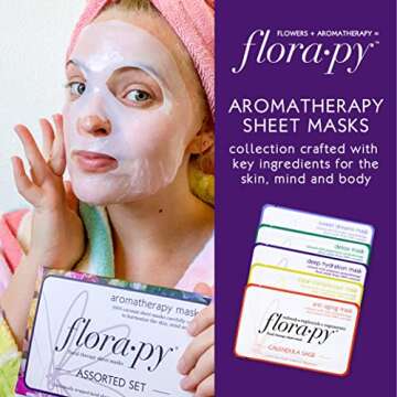 Florapy Beauty Assorted Sheet Mask Set - 5 Count for Hydration & Anti-Aging
