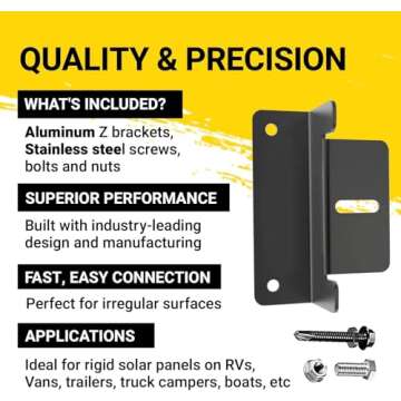 Spartan Power Black Solar Panel Z Bracket Mount - Lightweight Anodized Aluminum Mounting Brackets for RVs, Trailers, Vans, Campers, Boats, Walls, Roof - Set of 4