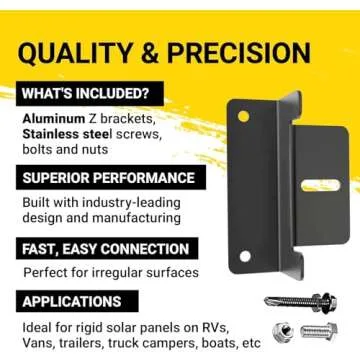 Spartan Power Black Solar Panel Z Bracket Mount - Lightweight Anodized Aluminum Mounting Brackets for RVs, Trailers, Vans, Campers, Boats, Walls, Roof - Set of 4