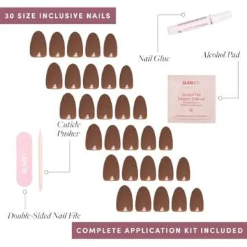 Glamnetic Press On Nails - Chocolate Brown | Opaque Muted Soft Brown Short Oval False Nails, Reusable Stick On Fake Nails with Glue | Salon Quality | 15 Sizes - 30 Nail Kit