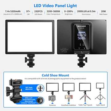 NEEWER Advanced 2.4G LED Video Light Panel Lighting Kit, 12.9" Dimmable Bi Color Soft Key Light with Remote/3200K~5600K/CRI 97+/Built in 7.4V 5200mAh Battery for Game/Live Stream/YouTube/Photography