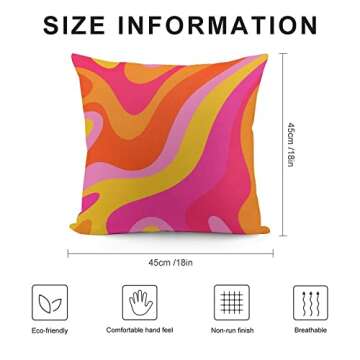 Akame Retro 70s Pink and Orange Swirls Throw Pillow Covers Cozy Square Throw Pillow Case Home Decorative for Bed Couch Sofa Living Room Cushion Cover 18inchX18inch,Geometric, One Size