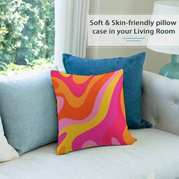Akame Retro 70s Pink and Orange Swirls Throw Pillow Covers Cozy Square Throw Pillow Case Home Decorative for Bed Couch Sofa Living Room Cushion Cover 18inchX18inch,Geometric, One Size