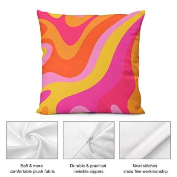 Akame Retro 70s Pink and Orange Swirls Throw Pillow Covers Cozy Square Throw Pillow Case Home Decorative for Bed Couch Sofa Living Room Cushion Cover 18inchX18inch,Geometric, One Size