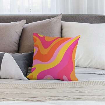Akame Retro 70s Pink and Orange Swirls Throw Pillow Covers Cozy Square Throw Pillow Case Home Decorative for Bed Couch Sofa Living Room Cushion Cover 18inchX18inch,Geometric, One Size