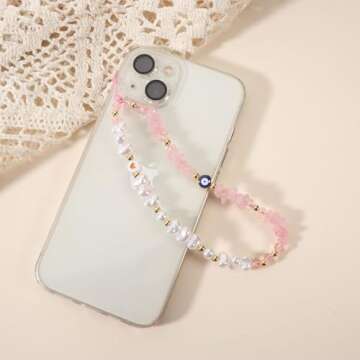 SKIRIFLA Evil Eye Beaded Phone Charm Strap - Handmade Crystal & Pearl Lanyard