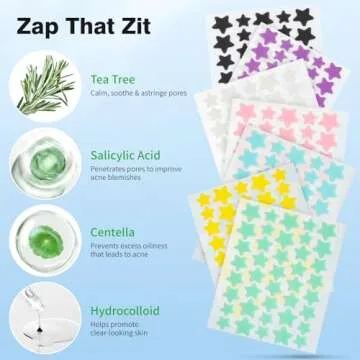 QUSTERE Pimple Patches for Face, Colorful Hydrocolloid Acne Patches, Cute Star Zit Covers for Face, Spot Stickers with Tea Tree, Salicylic Acid & Cica Oil| 4 Sizes (8mm, 10mm, 12mm & 14mm) |357 Count
