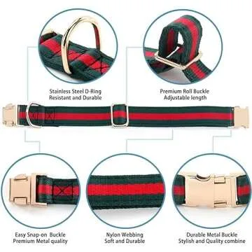 Premium Dog Collar, Cute Dog Collars Luxury Style, Durable Pet Collars and Dog Leash with Metal Buckle Safety for Puppy Small Dogs