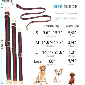 Premium Dog Collar, Cute Dog Collars Luxury Style, Durable Pet Collars and Dog Leash with Metal Buckle Safety for Puppy Small Dogs