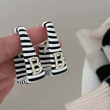 TOPATU Designer Earrings for WomenTrapezoidal Letter B Earrings Fashion Jewelry for Earrings Ear Stud Ear Clip Clasp Black and White