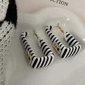 TOPATU Designer Earrings for WomenTrapezoidal Letter B Earrings Fashion Jewelry for Earrings Ear Stud Ear Clip Clasp Black and White