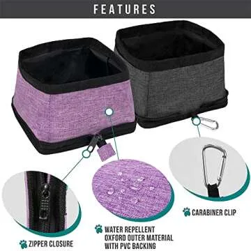 PetAmi Collapsible Dog Bowls 2 Pack, Food and Water Bowls Travel Set, Portable Pet Dish No Spill, Foldable Lightweight BPA Free Leakproof Bowls, Camping Hiking Walking Outdoor Gear Accessories, Purple