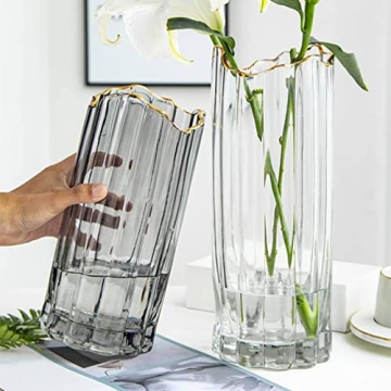 LIFKOME Vertical Striped Glass Vase for Elegant Arrangements