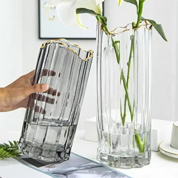 LIFKOME Vertical Striped Glass Vase for Elegant Arrangements