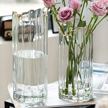 LIFKOME Vertical Striped Glass Vase for Elegant Arrangements