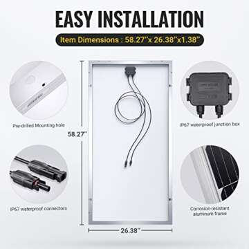BougeRV 5BB 180 Watts Mono Solar Panel, 12 Volts Monocrystalline Solar Cell Charger High Efficiency Module for RV Marine Boat Off Grid
