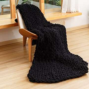 Chunky Handwoven Knit Throw Blanket Cozy Chenille Decor