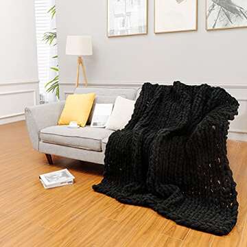 Chunky Handwoven Knit Throw Blanket Cozy Chenille Decor