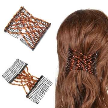 5 Pieces Stretchy Beaded Hair Accessories - Adjustable Elastic Clips, No Crease Pins for Curly Thick...