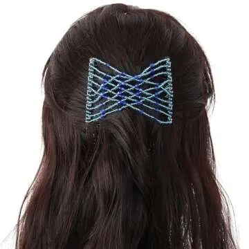 5 Pieces Stretchy Beaded Hair Accessories - Adjustable Elastic Clips, No Crease Pins for Curly Thick Wavy Hair Ponytails, Vintage Bun Makers for Women and Girls