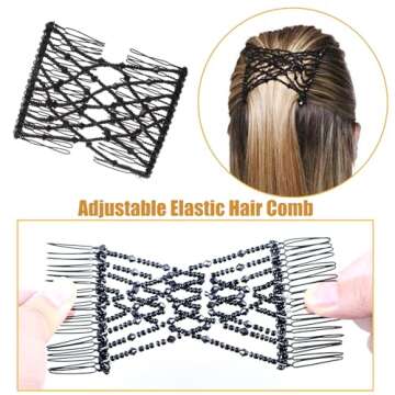 5 Pieces Stretchy Beaded Hair Accessories - Adjustable Elastic Clips, No Crease Pins for Curly Thick Wavy Hair Ponytails, Vintage Bun Makers for Women and Girls