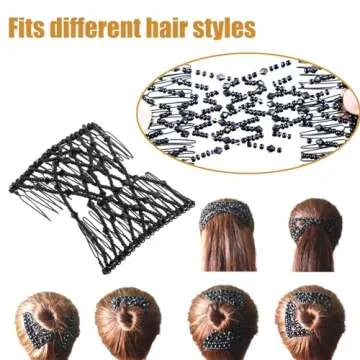 5 Pieces Stretchy Beaded Hair Accessories - Adjustable Elastic Clips, No Crease Pins for Curly Thick Wavy Hair Ponytails, Vintage Bun Makers for Women and Girls