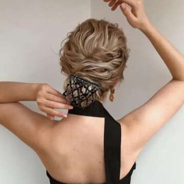 5 Pieces Stretchy Beaded Hair Accessories - Adjustable Elastic Clips, No Crease Pins for Curly Thick Wavy Hair Ponytails, Vintage Bun Makers for Women and Girls