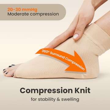 KEMFORD Ankle Compression Sleeve - Plantar Fasciitis Braces - Open Toe Compression Socks for Swelling, Sprain, Neuropathy, Foot Arch Support for Men and Women - 20-30mmhg, M, Beige