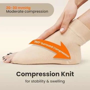 KEMFORD Ankle Compression Sleeve - Plantar Fasciitis Braces - Open Toe Compression Socks for Swelling, Sprain, Neuropathy, Foot Arch Support for Men and Women - 20-30mmhg, M, Beige