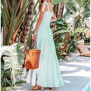 R.Vivimos Women's Adjustable Strap Boho Stripe Summer Dress