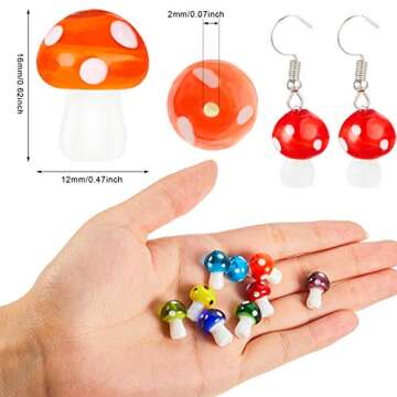 Mushroom Beads Charms Glass Lampwork Beads Mushroom Ornament for Jewelry Craft Necklace Bracelet Earring Making 12x16mm with Elastic Stretchy Bead Bracelet String (50 Pieces)